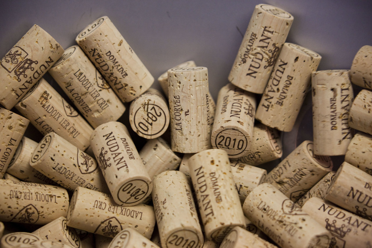 Corking the bottles with natural cork